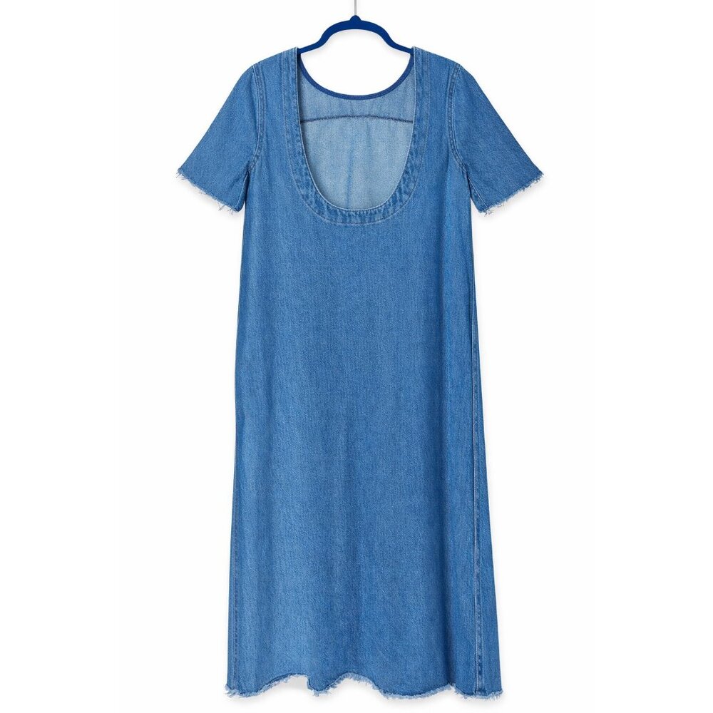 GANNI Scoop Back Organic Cotton Denim Midi Dress Indigo Blue EU 36 US 4 New - Picture 9 of 16